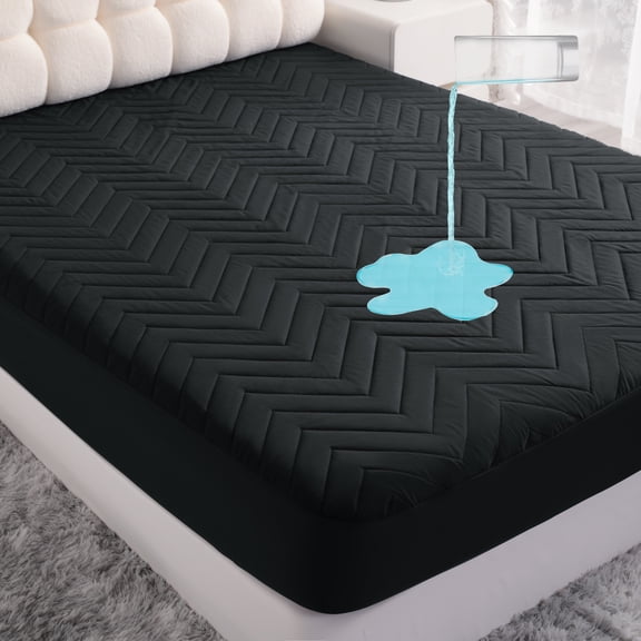 Ntbay Quilted 100% Waterproof Mattress Protector, Ultra Soft and Breathable Fitted Mattress Pad Cover with Deep Pocket, King Size, Black