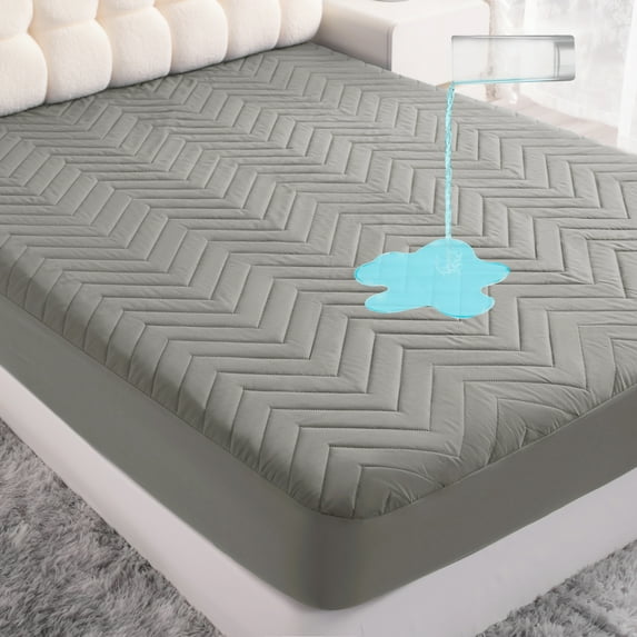 Ntbay Quilted 100% Waterproof Mattress Protector, Ultra Soft and Breathable Fitted Mattress Pad Cover with Deep Pocket, King Size, Smoke Gray