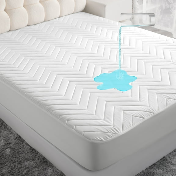 Ntbay Quilted 100% Waterproof Mattress Protector, Ultra Soft and Breathable Fitted Mattress Pad Cover with Deep Pocket, Twin Size, White