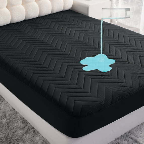 Ntbay Quilted 100% Waterproof Mattress Protector, Ultra Soft and Breathable Fitted Mattress Pad Cover with Deep Pocket, Twin-XL Size, Black