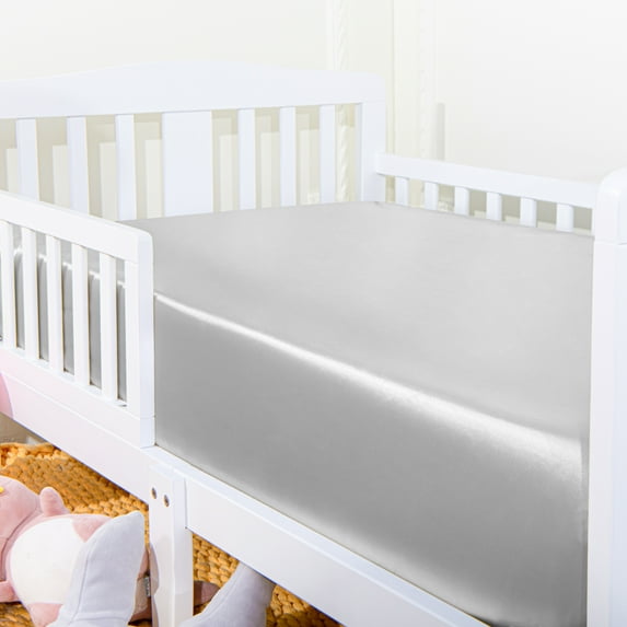 Ntbay Silk Satin Fitted Crib Sheet, Super Soft and Breathable Solid Color Toddler Sheet, 28" x 52", Silver Gray