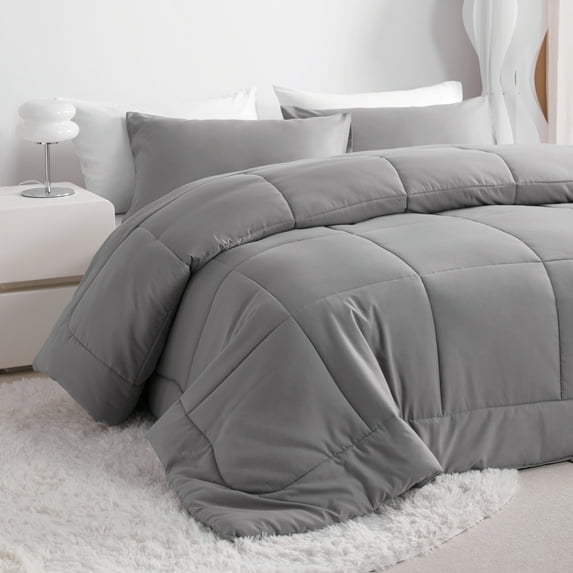 Ntbay Twin Down Alternative Comforter Duvet Insert, All Season Bedding Quilted Comforter with Corner Tabs, Skin-friendly Machine Washable Reversible Quilted, 68x90 inches, Smoke Gray