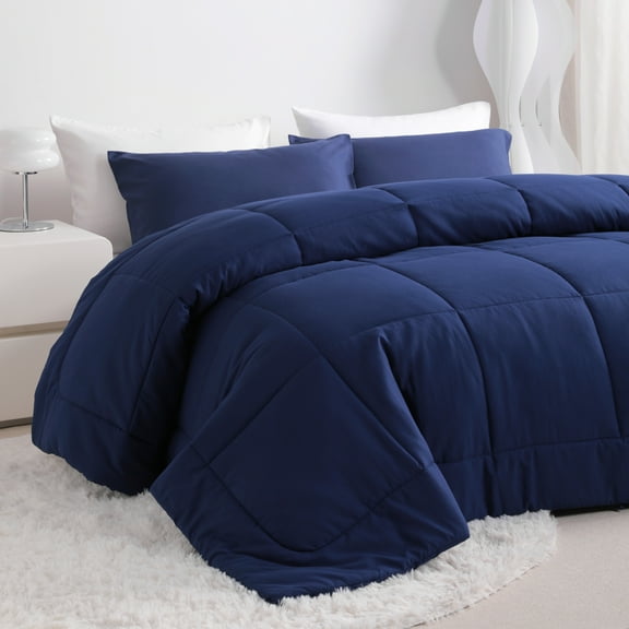 Ntbay Twin Down Alternative Comforter Duvet Insert, All Season Bedding Quilted Comforter with Corner Tabs, Skin-friendly Machine Washable Reversible Quilted, 68x90 inches, Navy Blue