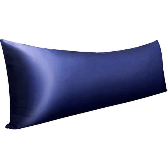 Ntbay Ultra Soft Satin Long Body Pillowcase with Envelope Closure, Cooling and Smooth Body Pillow Cover for Hair and Skin, 20" x 54", Navy Blue