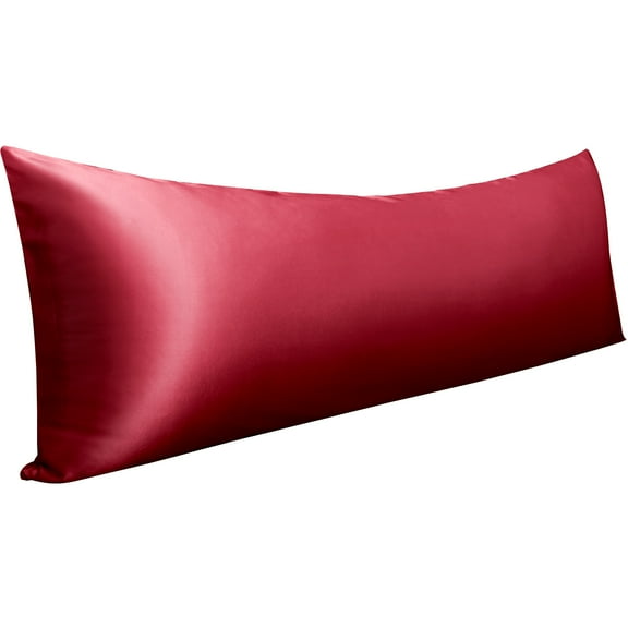 Ntbay Ultra Soft Satin Long Body Pillowcase with Envelope Closure, Cooling and Smooth Body Pillow Cover for Hair and Skin, 20" x 54", Red