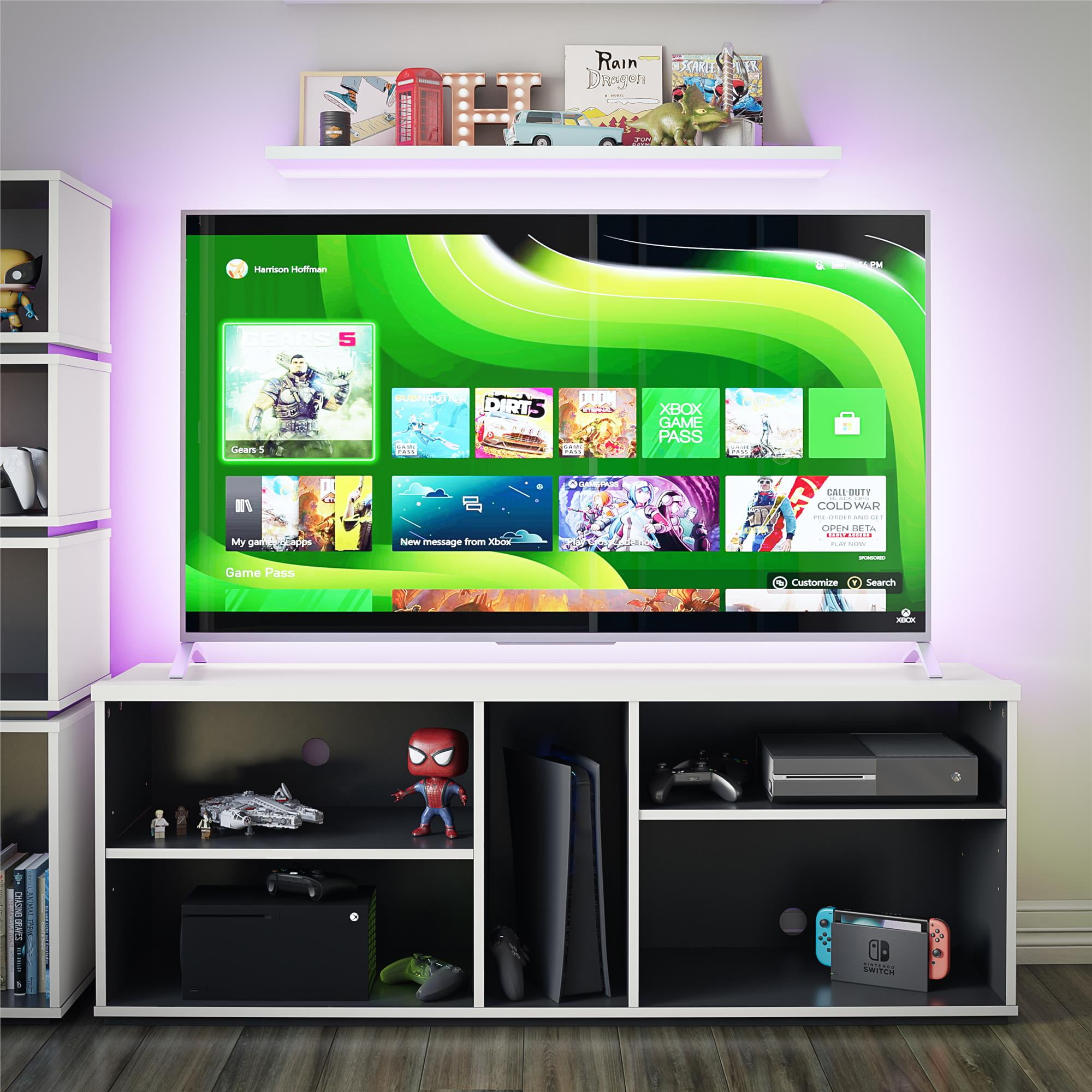 Ntense Eclipse Gaming TV Stand, White and Charcoal