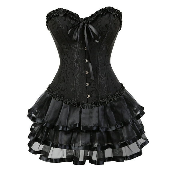 Ntpkop Strapless Tube Corset Dress for Women Steampunk Corset Skirt Renaissance Victoria Dresses Halloween Roleplay Comstumes Tulle Dress