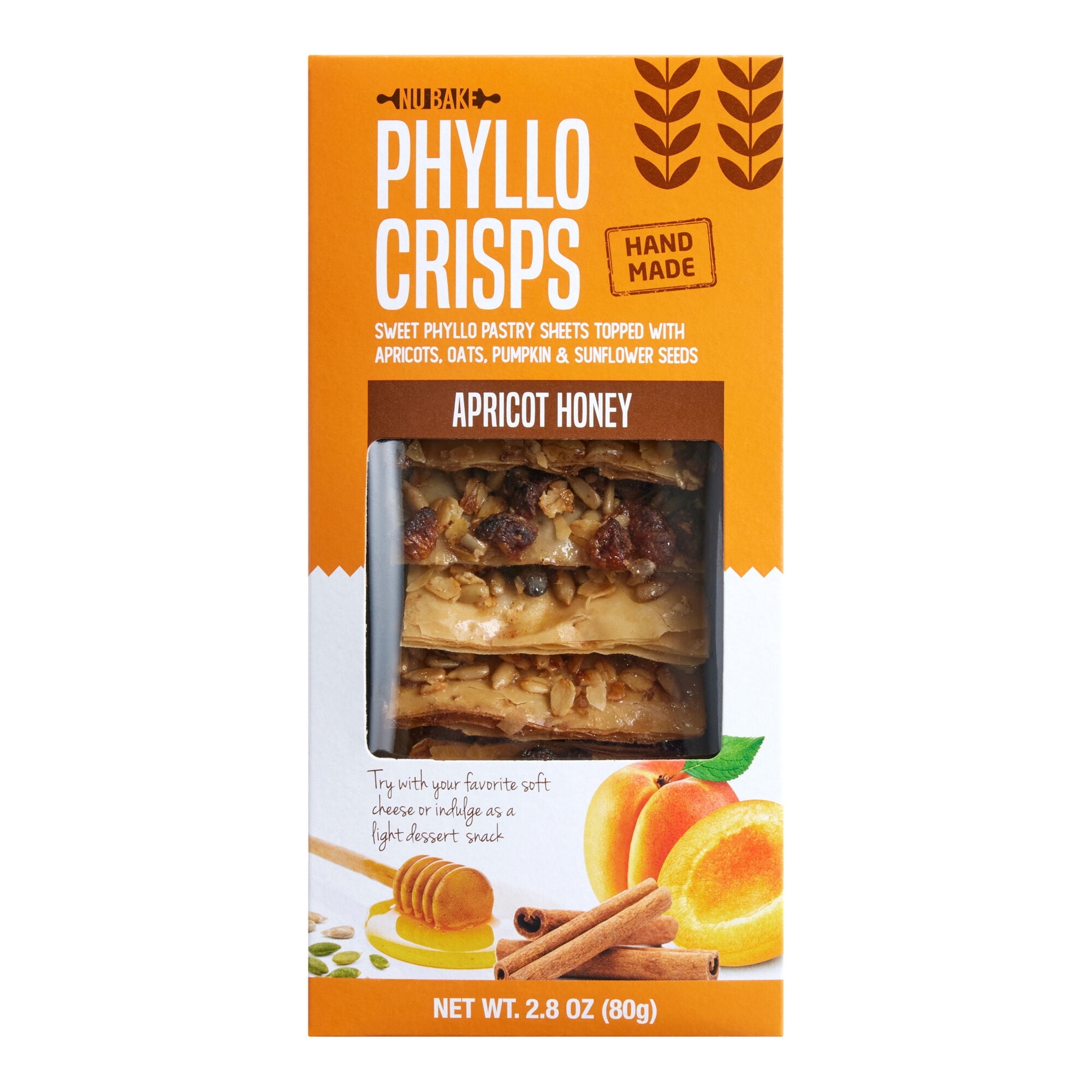Nu Bake Apricot Honey Handmade Phyllo Crisps 2.8 oz. Pack of 4