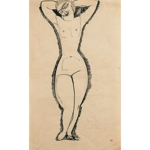 Nu De Face, Bras Levés (1911) Poster Print by Amedeo Modigliani (18 x 24)