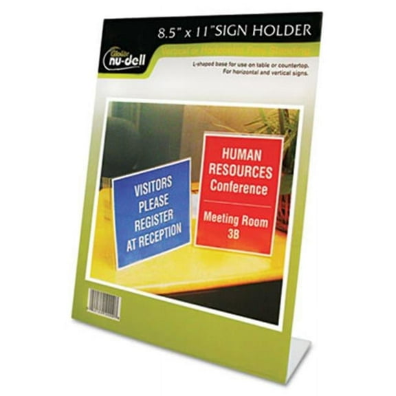 Nu-Dell  Clear Plastic Sign Holder  Stand-Up  Slanted  8 1/2 x 11
