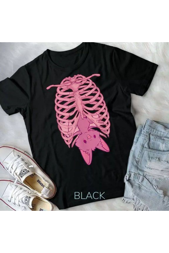 Nu Goth Bat Pastel Goth Skeleton Unisex Form T-Shirt