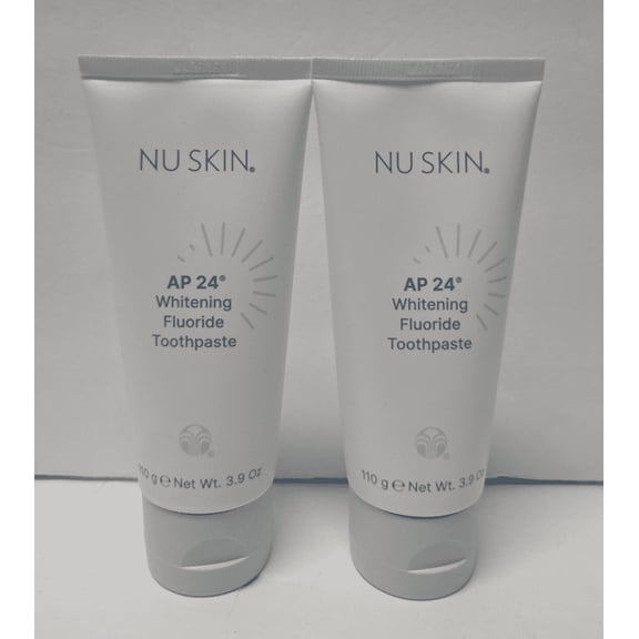 Nu Skin AP 24 Whitening Fluoride Toothpaste | AP 24 Blend | Vanilla Mint Flavor | Brightens Teeth | Removes Surface Stains | Prevents Dental Cavities & Plaque | Enamel-Safe | 4 oz | 2 Pack