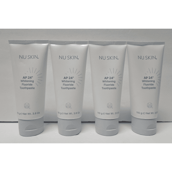 Nu Skin AP 24 Whitening Fluoride Toothpaste | AP 24 Blend | Vanilla Mint Flavor | Brightens Teeth | Removes Surface Stains | Prevents Dental Cavities & Plaque | Enamel-Safe | 3.9 oz |4 Pack