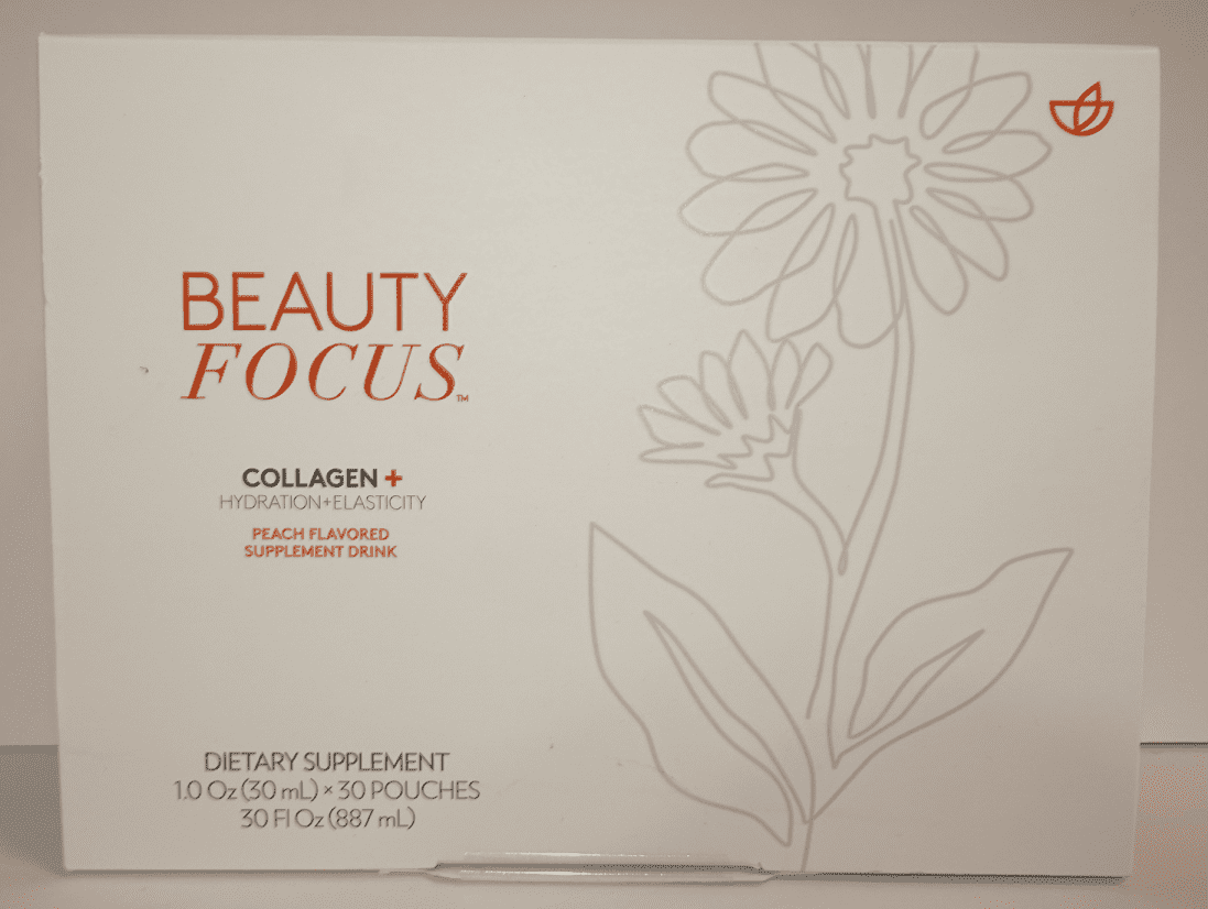 Nu Skin Nuskin Beauty Focus Collagen+ Hydration Elasticity Peach Flavored 30 Pouches 30fl oz 887ml (Single Box)