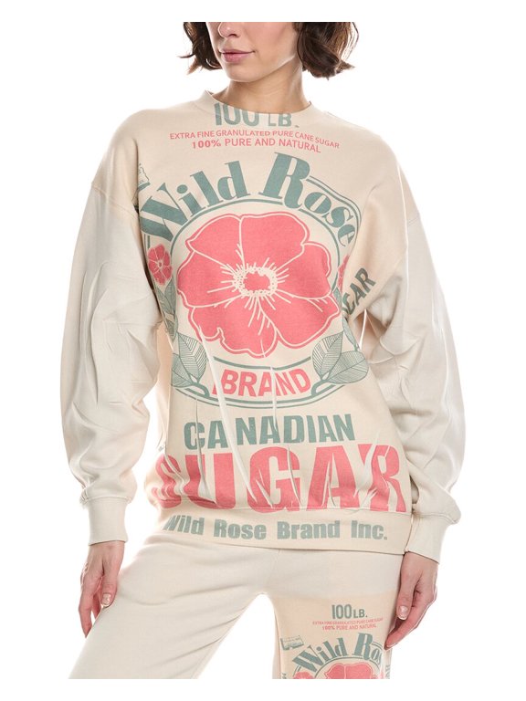 womens Wild Rose Canada Sugar Crewneck Pullover, s, Beige