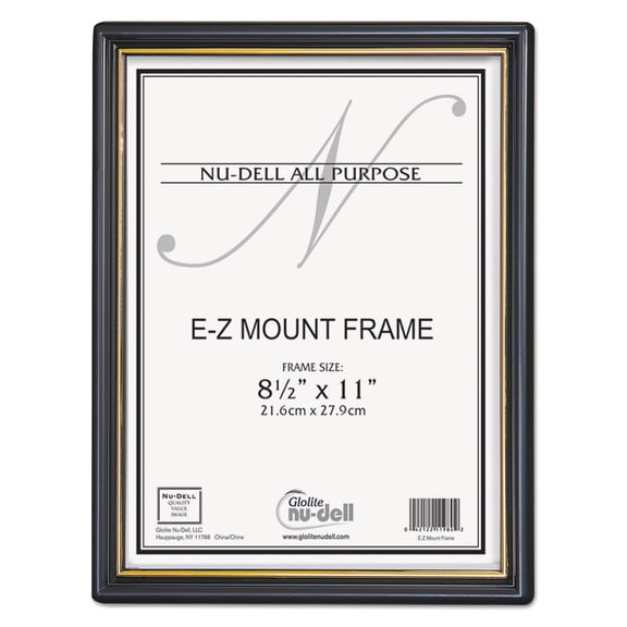 Nu-dell Manufacturing Ez Mount Document Frame With Trim Accent, Plastic Face , 8.5 X 11, Black/gold