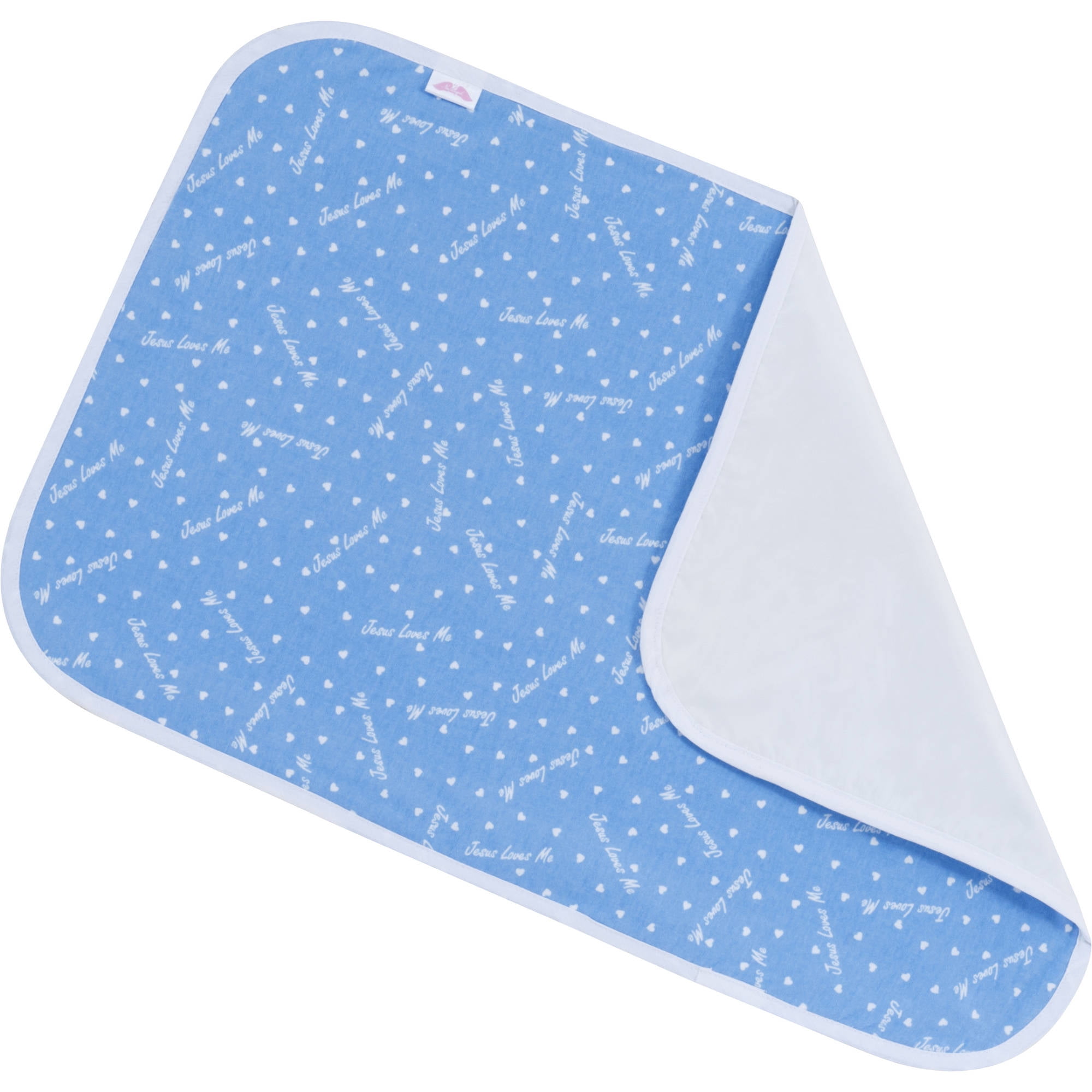 NuAngel Changing Pad - Periwinkle Blue "Jesus Loves Me"