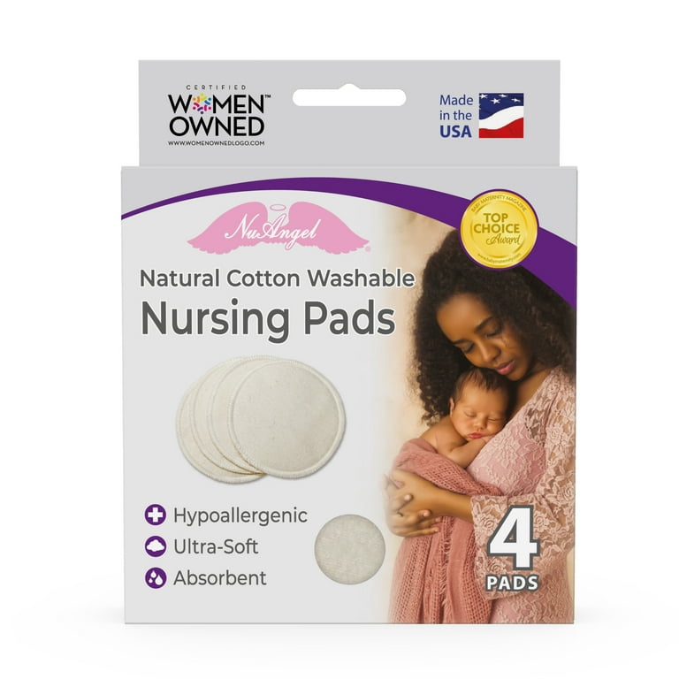 NuAngel Cotton Washable Reuseable Nursing Pads, Beige, 4 Count
