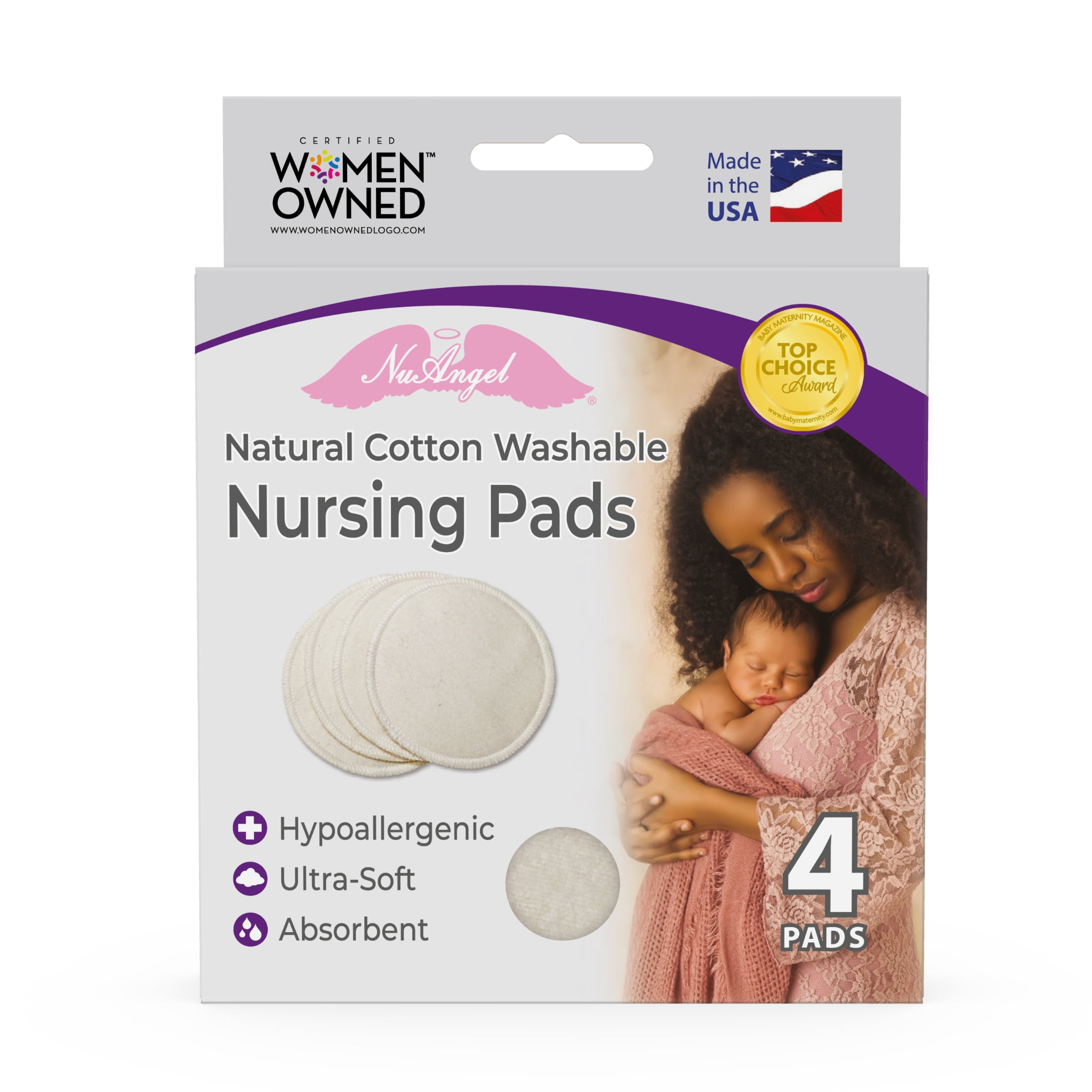 NuAngel Cotton Washable and Reuseable Nursing Pads, 4 Count, Color