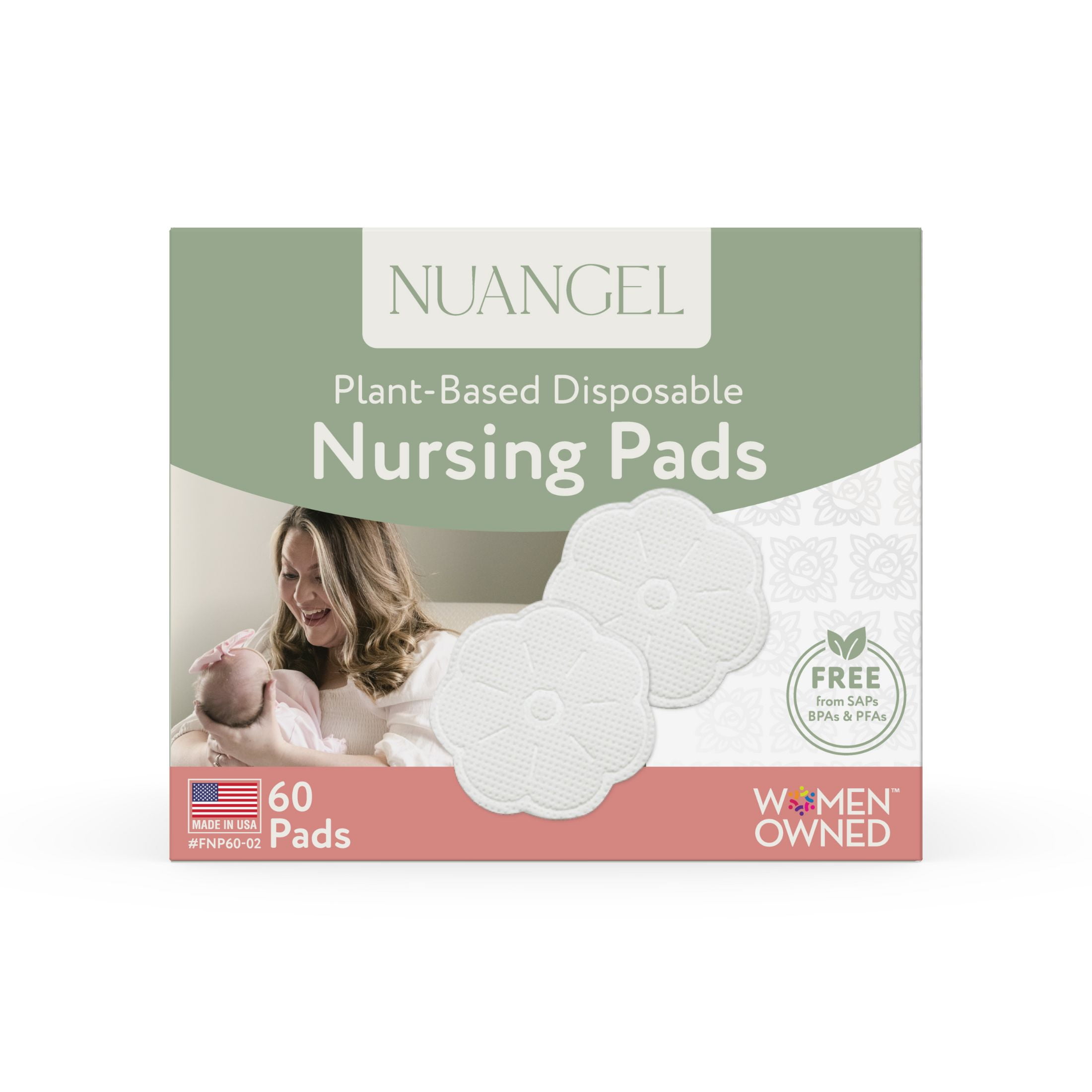 NuAngel Plant Based Disposable Nursing Pads, White, 60 Count