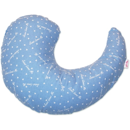 NuAngel Trinity II Nursing Pillow with Pillowcase - Blue "Jesus Loves Me"