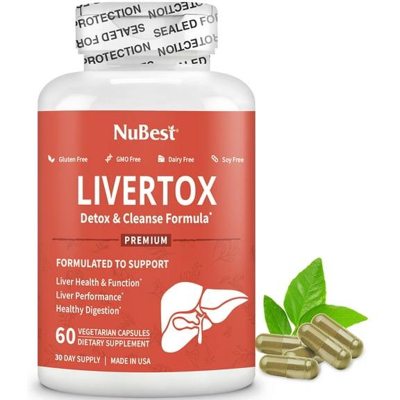NuBest LiverTox, Liver Support Supplement with Milk Thistle, Artichoke, Dandelion, 60 Vegan Capsules