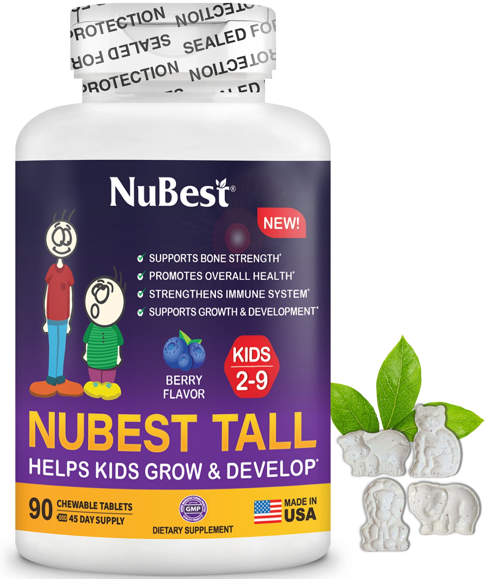 NuBest Tall Kidz, Height Growth Vitamins & Mineral, Berry Flavor, 90 (Chewable Tablets)