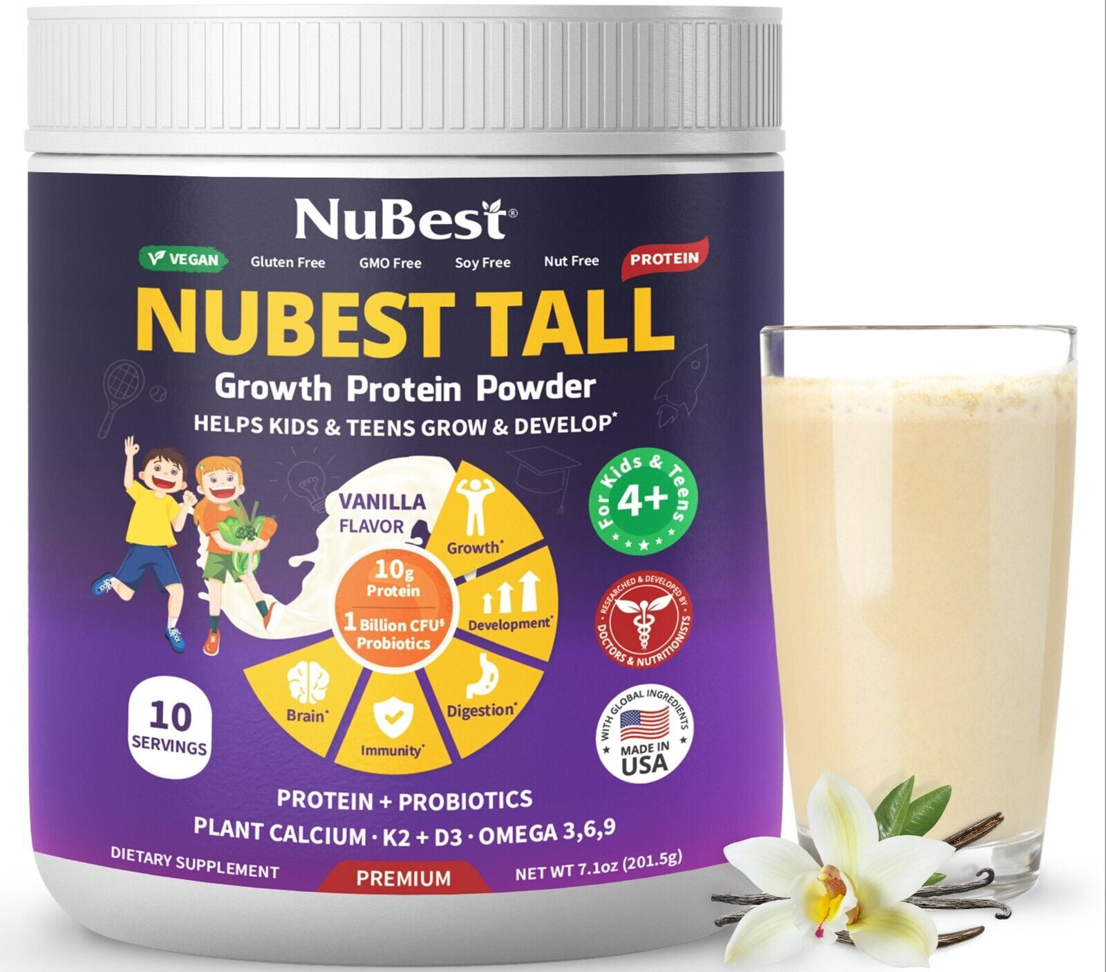 NuBest Tall Protein Powder Nutritional Shake For Kids & Teens Plantbased Protein
