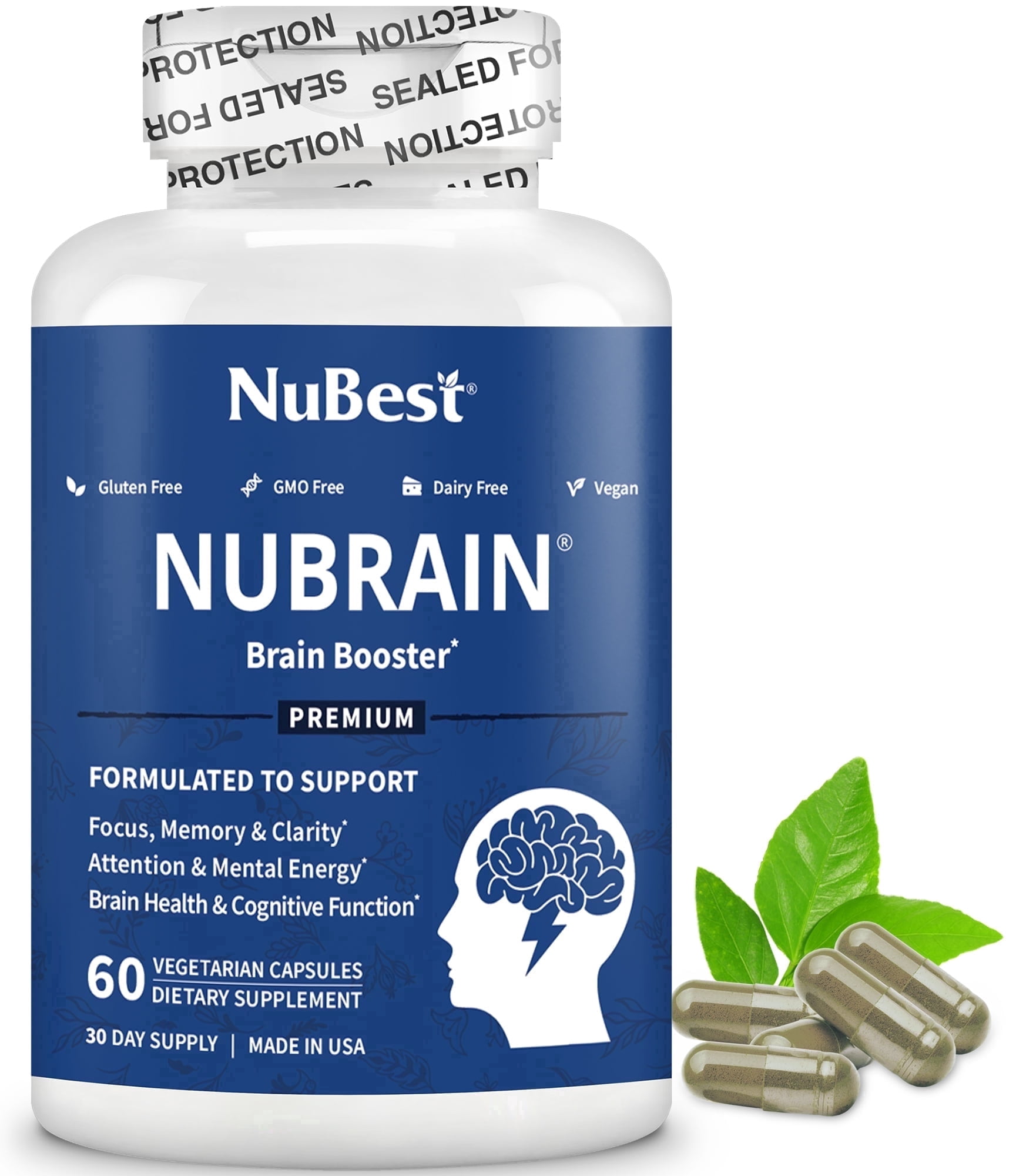 NuBest NuBrain, Brain Health & Focus Support withGinkgo Biloba & Bacopa Monnieri, 60 Vegetarian Capsules