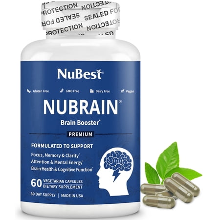 NuBest NuBrain, Brain Health & Focus Support withGinkgo Biloba & Bacopa Monnieri, 60 Vegetarian Capsules