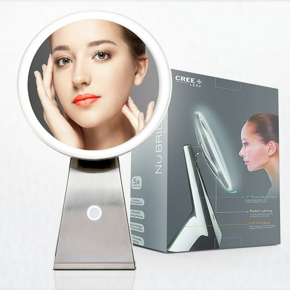 NuBrilliance 8” Magnifying Makeup Mirror Cordless USB Rechargeable Dimmable Lighting Touch Control