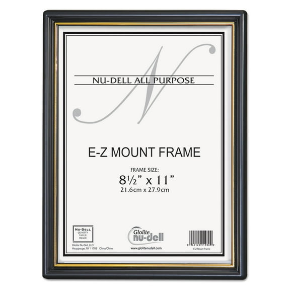 NuDell EZ Mount Document Frame with Trim Accent and Plastic Face, Plastic, 8.5 x 11 Insert, Black/Gold