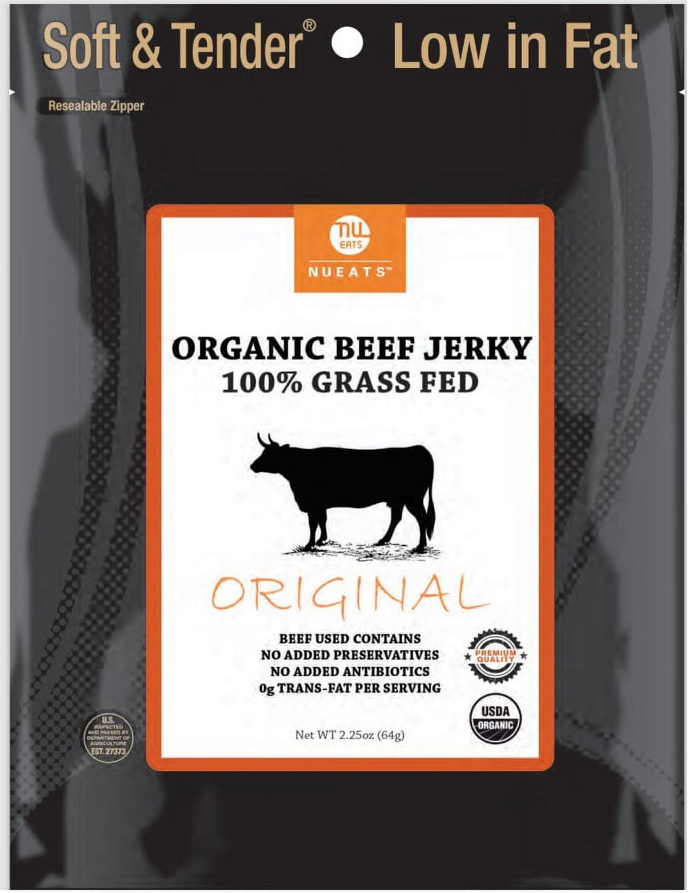 NuEats, Organic 100% Grass fed Beef Jerky,Original,2.25oz