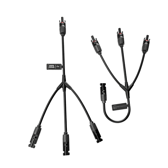 NuEnergy The Original Solar Connector Y Branch 1 to 3 Parallel Adapter Cable Wire Plug Tool Kit for Solar Panel (M/FFF and F/MMM)