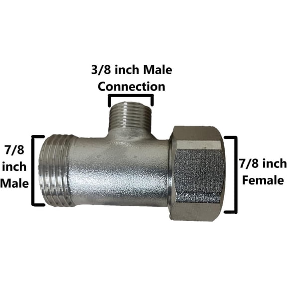 NuFlush Metal 7/8 Inch Male, 7/8 Inch Female T-Adapter with 3/8 inch Pipe Thread Connection