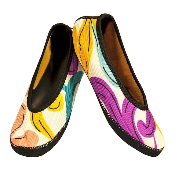 NuFoot Fuzzies Ballet Flats Women's Foldable Shoes – Swirl, Large, Indoor Slippers & Travel Flats