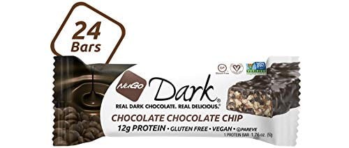 NuGo Dark Chocolate Chocolate Chip, 12g Vegan Protein, 200 Calorie, Gluten Free, 24 Count