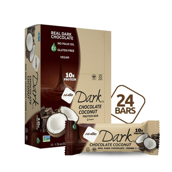 NuGo Dark Chocolate Coconut, 10g Protein, Vegan, Gluten Free, Kosher Pareve, 24 Count
