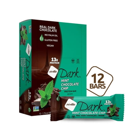 NuGo Dark Chocolate Mint Chocolate Chip, 13g Vegan Protein, Gluten Free, 12 Count