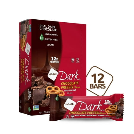 NuGo Dark Chocolate Pretzel, 12g Vegan Protein, Gluten Free, 12 Count