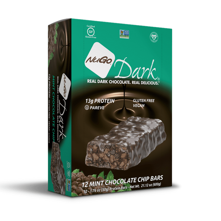NuGo Dark Protein Bar, Mint Chocolate Chip, 13g Protein, 12 Ct