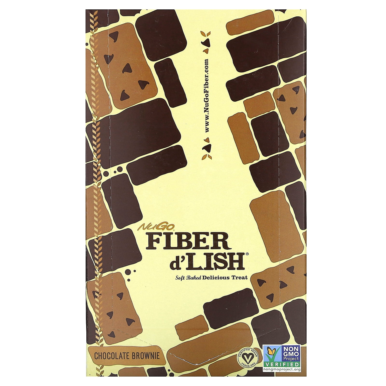 NuGo Fiber d'Lish Chocolate Brownie, 12g High Fiber, Vegan, 16 Count