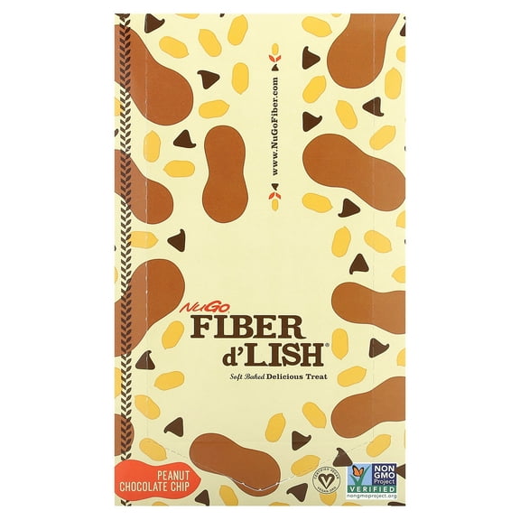 NuGo Fiber d'Lish Peanut Chocolate Chip, 12g High Fiber, Vegan, 16 Count