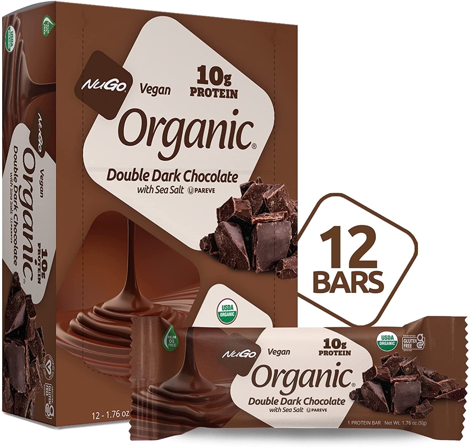 NuGo Nutrition, Organic Protein Bars, Double Dark Chocolate, 12 Bars, 1