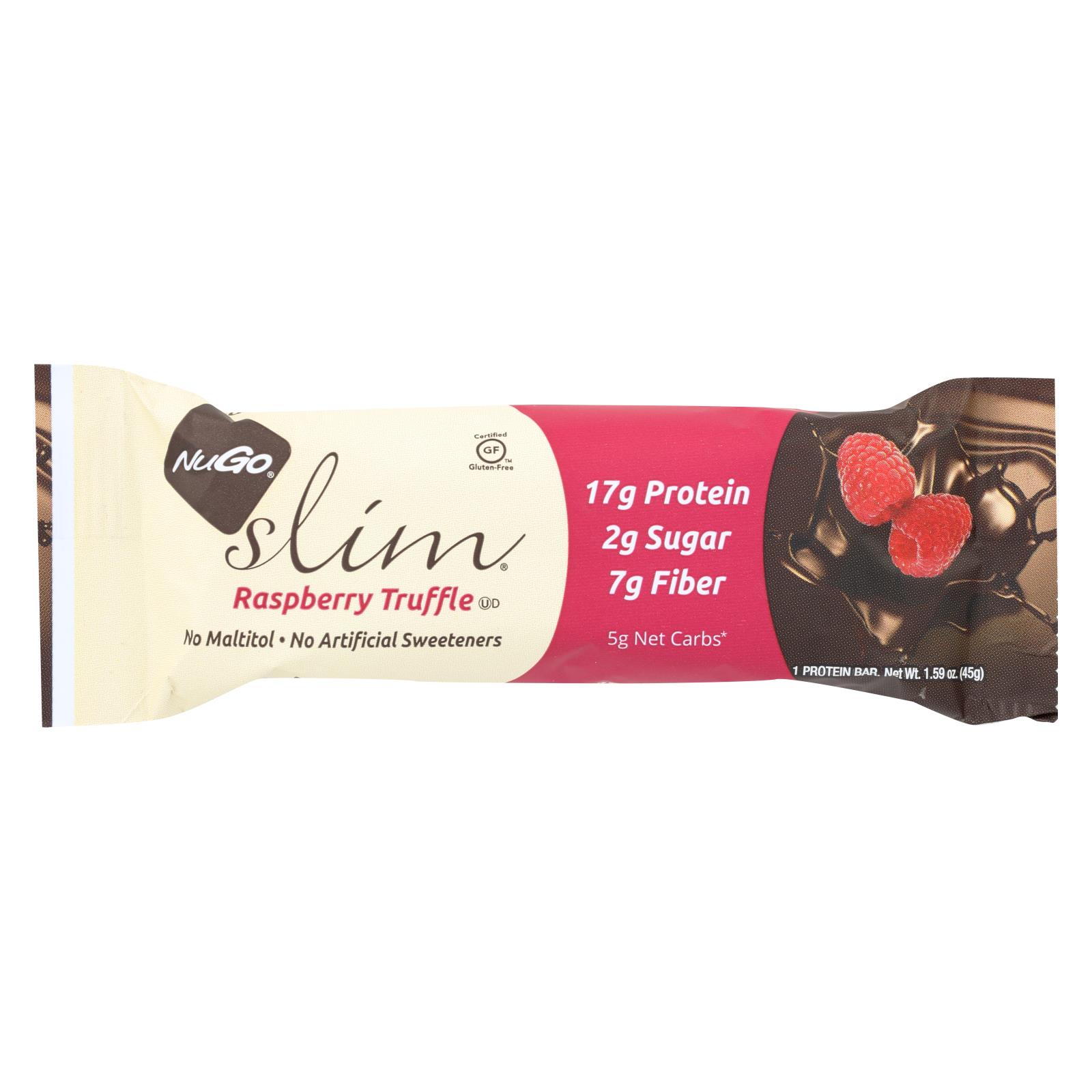 NuGo Nutrition Slim Real Dark Chocolate Bar Raspberry Truffle 1.59