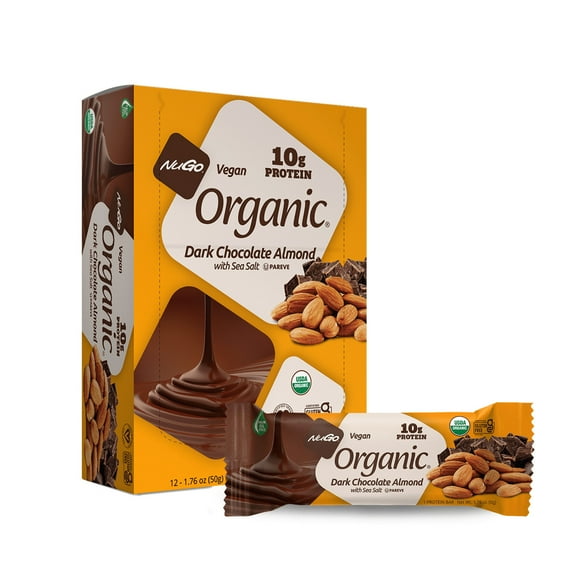 NuGo Organic Dark Chocolate Almond, 10g Vegan Protein, Gluten Free, 12 Count