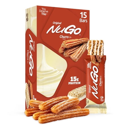 NuGo Original Protein Bar, Churro, 15g Protein, Gluten Free, 15 Count