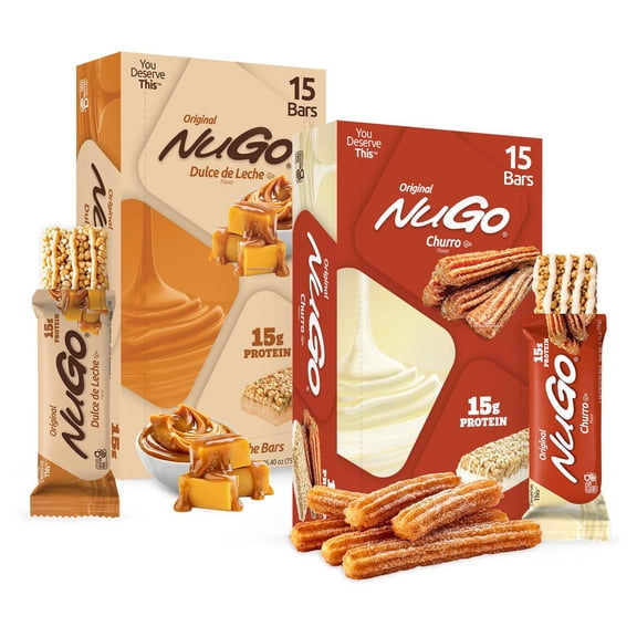 NuGo Original Variety, Churro 15 bars  Dulce de Leche 15 bars, 15g Protein, Gluten Free, 30 Count