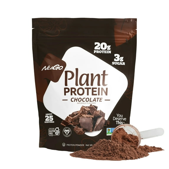 NuGo Plant Protein Powder, Chocolate, 20g Vegan Pea Protein, Low Sugar, Gluten Free, Dairy Free Ingredients, Soy Free, Non-GMO, Plant Based, Kosher, For Smoothies Shakes, 25 Servings