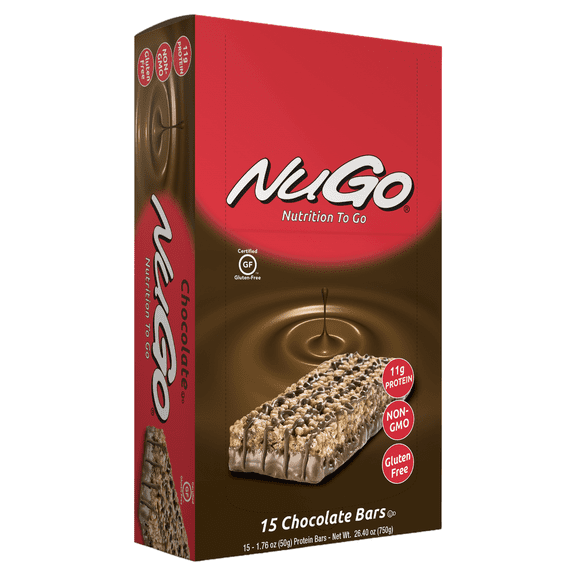 NuGo Protein Bar, Chocolate, 11g Protein, Gluten Free, 15 Count